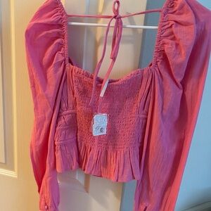 Free People Pink Smocked Blouse